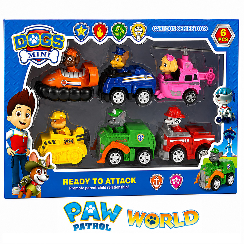 ماشین بازی سگهای نگهبان مجموعه 6 عددی مدل Paw Patrol G6 | ماشین و فیگور سگ‌های نگهبان